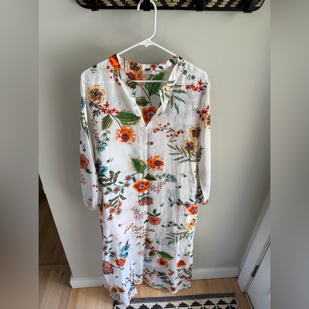 Johnny Was Ardella Dress/Cover up - Silk Blend - White Floral - Size Large - Picture 9 of 14